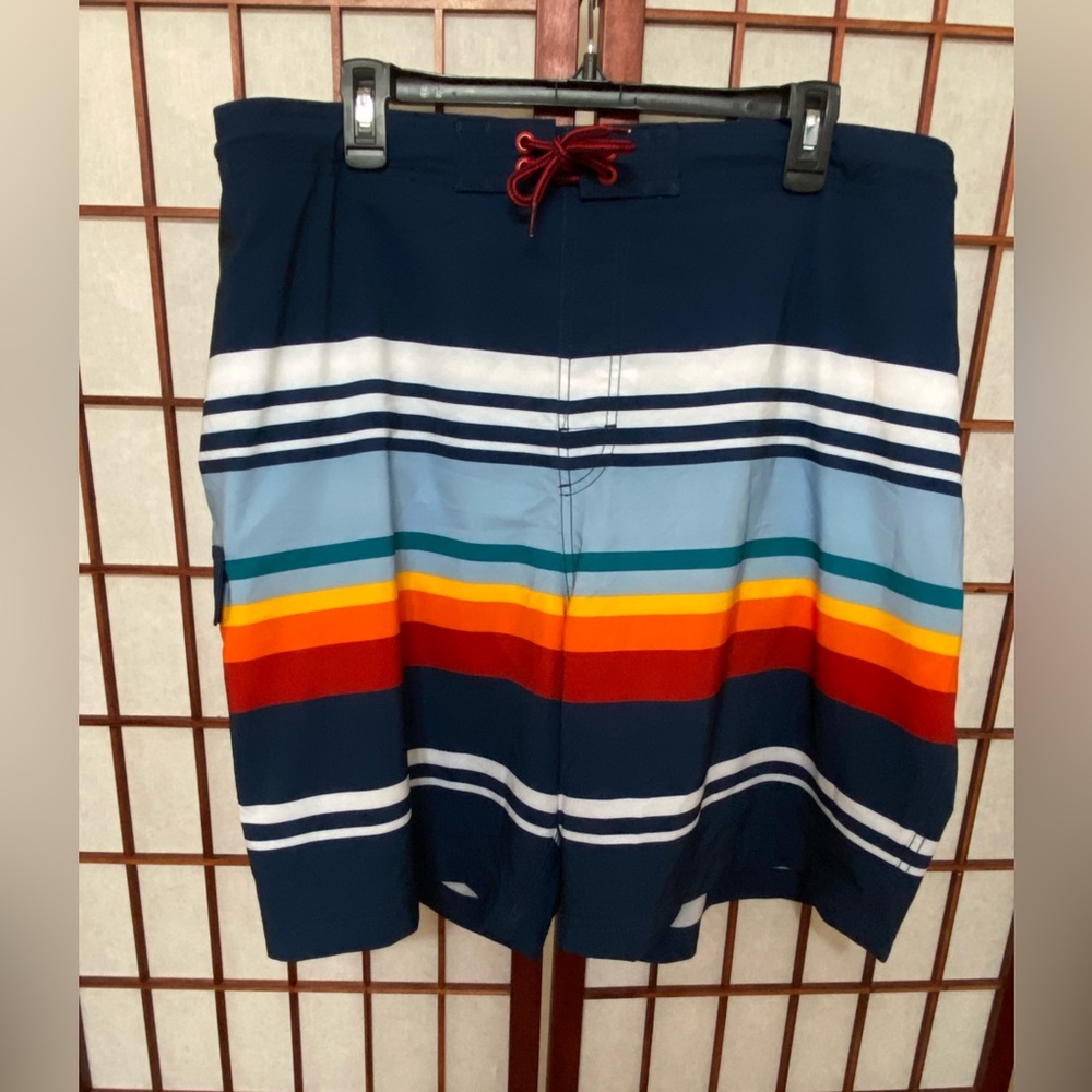 (S52) NWT 3X George Striped Drawstring Boardshort w/UPF & Built-In Brief (SW3)